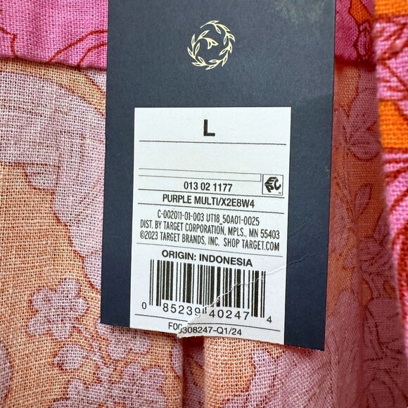 Universal Thread Womens Top Large Pink Orange Floral Linen Blend Button Up Shirt - Picture 7 of 11